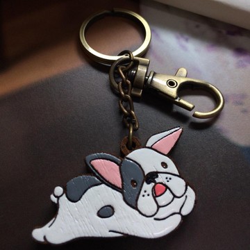 木製鑰匙圈法國鬥牛犬