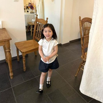 Mini baby🌷女童套裝夏裝兒童娃娃領短袖T恤上衣寶寶短褲兩件套