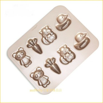 asdfkitty可愛家☆美國 chefmade學廚香檳金不沾8連造型烤模型/蛋糕模型-鴨子.浣熊.蘿蔔.貓熊-WK93
