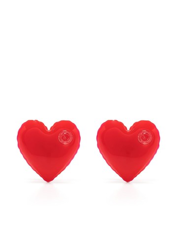 Moschino - heart motif statement earring - women - Brass/Resin - One Size - Red