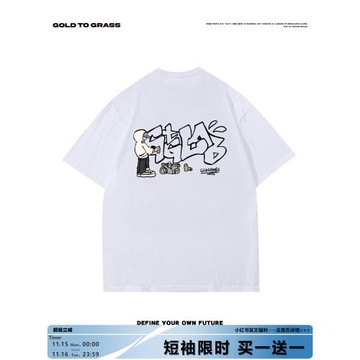 GTG原創美式復古潮牌卡通嘻哈圓領短袖男純棉新款oversize半袖T恤