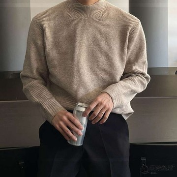 ✨限時熱購⚡ 毛衣長袖 針織衫 男裝 潮牌 百搭 立領 韓版 休閒 寬鬆 純色 打底 長袖 秋季