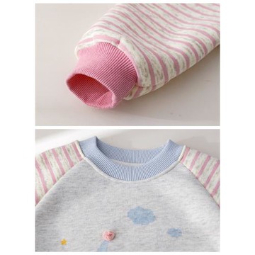 女童冬季加絨衛衣可愛卡通印花條紋撞色加厚套頭衫女孩冬裝衣服潮