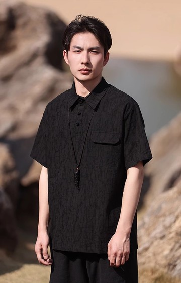 新中式復古 亞麻襯衫唐裝 寬鬆短袖T恤