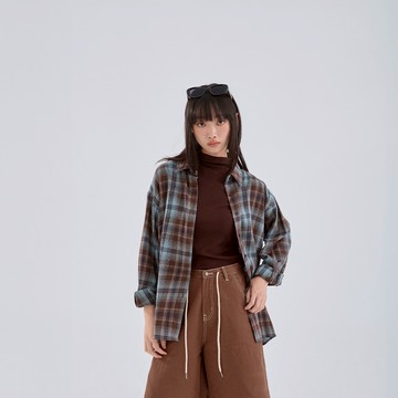 QUEENSHOP_F 女裝 中性復古格紋長袖襯衫 兩色售 現+預 【01025650】