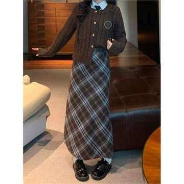 2026秋季新款韓系復古毛呢格子半身裙胖mm大碼美拉德格紋顯瘦裙子