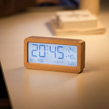 日本霜山 北歐風木質多功能電子鬧鐘/數位時鐘
