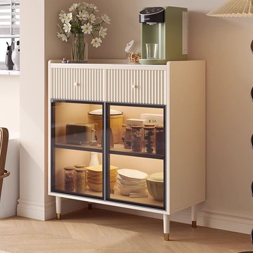 免運 餐邊櫃臺面巖板玻璃儲物櫃小戶型客廳立櫃靠墻奶油風置物架茶吧櫃115-SFY 保售後 快速出貨