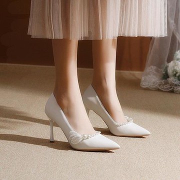 高跟鞋小眾法式婚鞋新娘鞋主婚紗白色宴會禮服單鞋大碼女鞋41一43