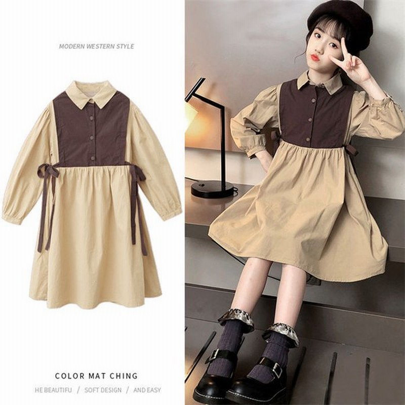 森ガール ワンピース 女の子 子供服 長袖ワンピース 春秋 膝下丈 韓国風 シャツワンピース 通販 Lineポイント最大0 5 Get Lineショッピング