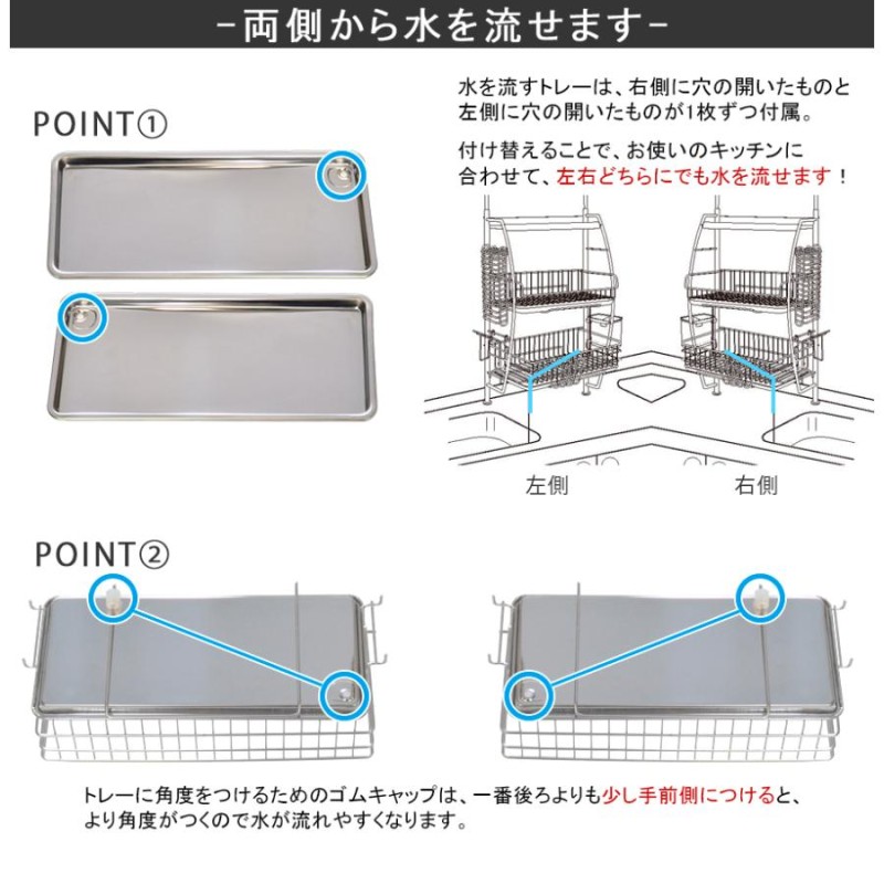 水切りラック 自動で水が流れる 突っ張り型 ステンレス 大容量 シンク