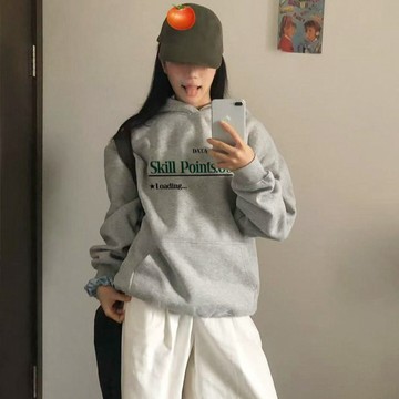 【 𝑭𝒍𝒐𝒘𝒆𝒓𝒔𝒆𝒂】復古 字母印花 連帽T 重磅帽T 刷毛帽T 休閒潮牌 灰色連帽T 衛衣女 銀狐絨帽T