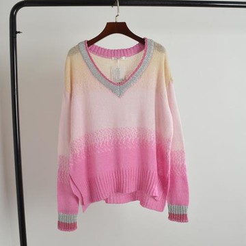 早秋新款慵懶風寬松版顯瘦V領羊毛馬海毛毛衣薄款長袖春秋季上衣