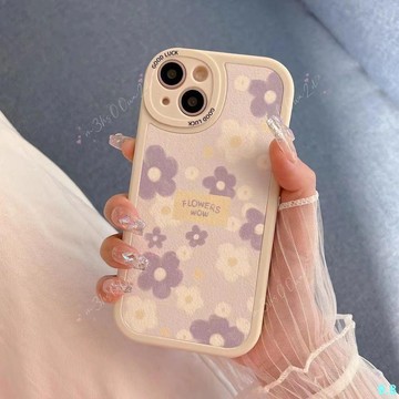 高級紫色碎花iPhone15/14ProMax手機殼13蘋果12/11全包XS/XR/X軟