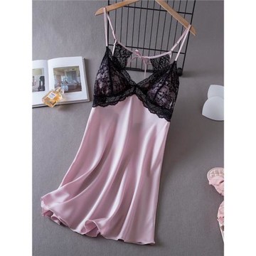 向娜夏季睡衣女薄款冰絲吊帶睡裙帶胸墊深v誘惑純欲風美背家居服