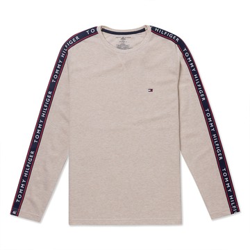 TOMMY 熱銷刺繡Logo滾邊大學T恤-奶茶色