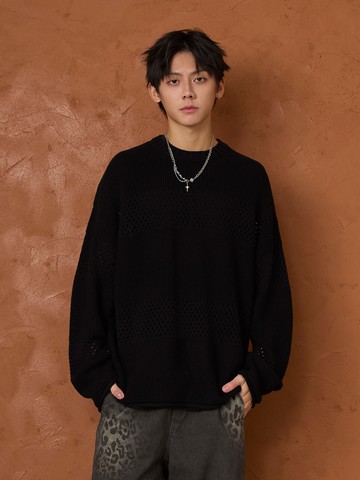 簡約橫條拼接寬鬆針織衫