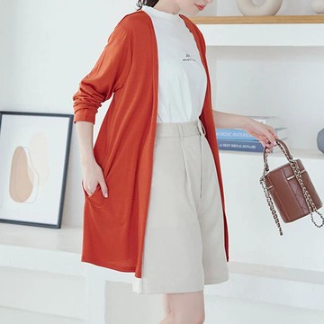 日本 Kobe Lettuce - 接觸冷感 抗UV薄款防曬開襟外套-磚橘