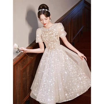 藝考宴會晚禮服香檳色公主裙成人禮主持訂婚禮服女輕奢小眾高級感