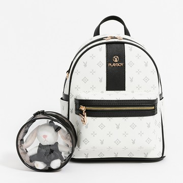 PLAYBOY - 後背包  黑白TWO系列 - 米白色