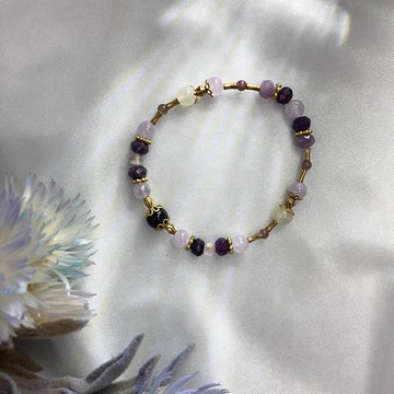 【殷雪】薰衣草紫水晶/紫鋰母/月光石/櫻花瑪瑙/藍虎眼 水晶手鍊
