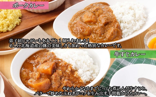 781. カレー 4種 食べ比べ 計8個  中辛 スープカレー ビーフカレー ポークカレー 牛すじカレー じゃがいも 牛 牛肉 豚肉 肉 鳥 鶏 業務用 レトルトカレー 保存食 備蓄 まとめ買い 北海道 弟子屈町