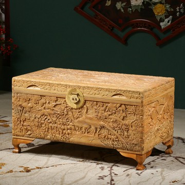 公司貨免運 附發票 批全香樟木箱子婚嫁箱結婚雕花衣箱儲物箱實木嫁妝箱子衣箱收納盒-快速出貨