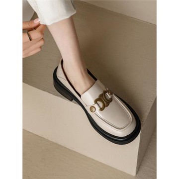 嬌文希真皮樂福鞋復古英倫風jk小皮鞋女春秋季百搭一腳蹬平底單鞋