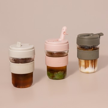 HOLOHOLO Tonton Glass 玻璃吸管杯（360ml／4色） - 橄欖綠