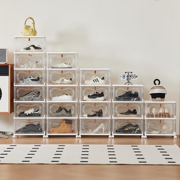 透明鞋盒可視 免安裝可疊放加厚鞋盒帶蓋 家用防塵防潮鞋子收納盒