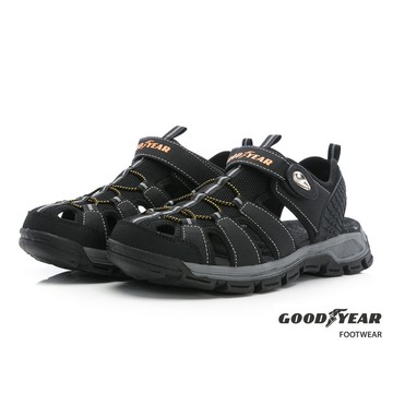 【GOODYEAR】漫遊者男款護趾磁扣運動涼鞋-黑