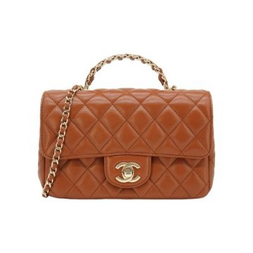 Chanel 香奈兒 展示品 Handle 20 菱格羊皮水鑽手把淡金鍊斜背包(焦糖色)