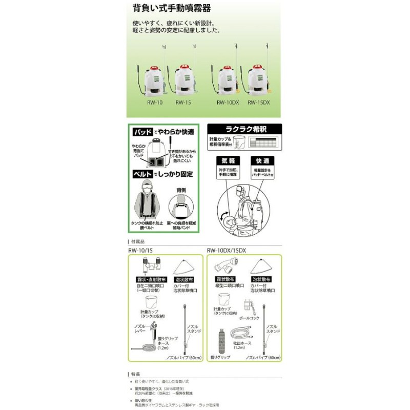 工進 背負い式 手動噴霧器 タンク 15L グランドマスター ボールコック 動噴ホース ダイヤフラム ポンプ 人 RW-15DX  LINEショッピング