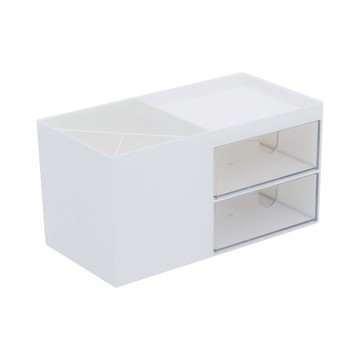 樂嫚妮 簡約桌面收納盒/雙抽屜分格收納-3入組白色
