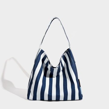 ins韓國春夏松弛感帆布隨行包女大容量條紋電腦包學生通勤單肩包