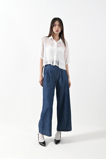 Shan Yong 透膚落肩垂吊口袋造型短袖上衣(三色)