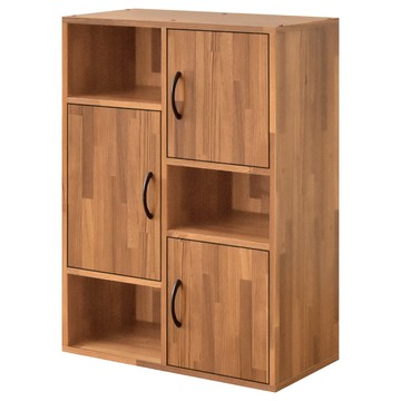 《HOPMA》日式三門三格櫃 台灣製造 收納櫃 置物櫃 書櫃 櫃子-拼版柚木