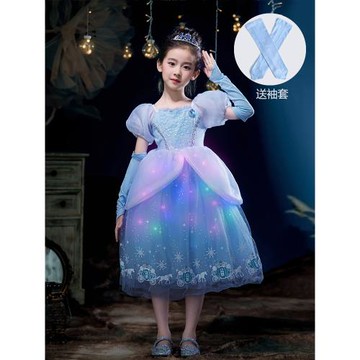 女童連衣裙夏季2025新款發光兒童愛莎公主裙洋氣亮燈禮服春秋寶寶