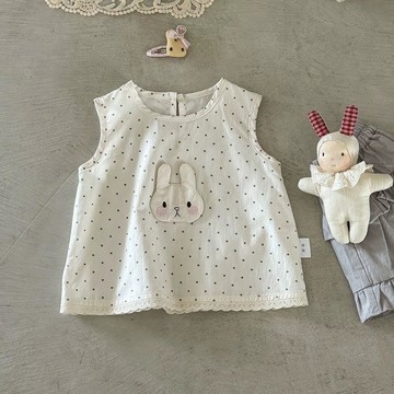 Mini baby🌷女寶寶夏季無袖上衣小兔波點韓系甜美小衫兒童棉可愛背心