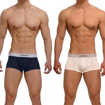 UNDERPLUS Silk Modal 50支莫代爾 桑蠶絲 四角內褲 2件  白色 + 深藍色  L