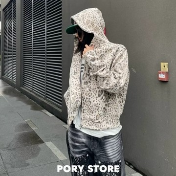 【PORY STORE】獨家！韓系復古豹紋連帽外套 boxy寬短版型 純棉 舒適 韓系 實拍 街頭 短版 男生外套