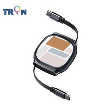 TRON 100W Type-C 伸縮快充線 1M 鈦黑色 簡約格紋-3 4檔長度調整 可充筆電 適用i15以上手機 平板