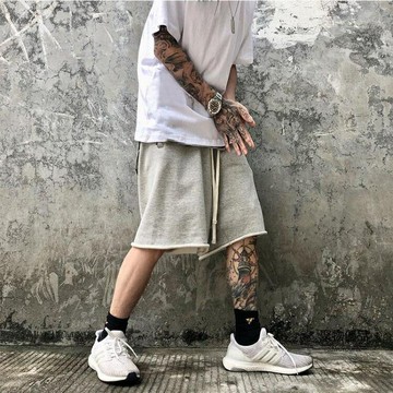 短褲男抽繩五分褲寬鬆直筒毛圈運動【聚物優品】