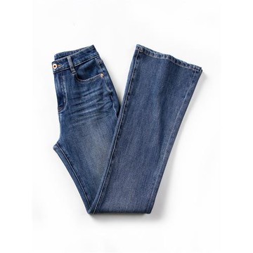 (免運)深藍色微喇牛仔褲女小個子2026年春季新款顯瘦彈力修身九分喇叭褲