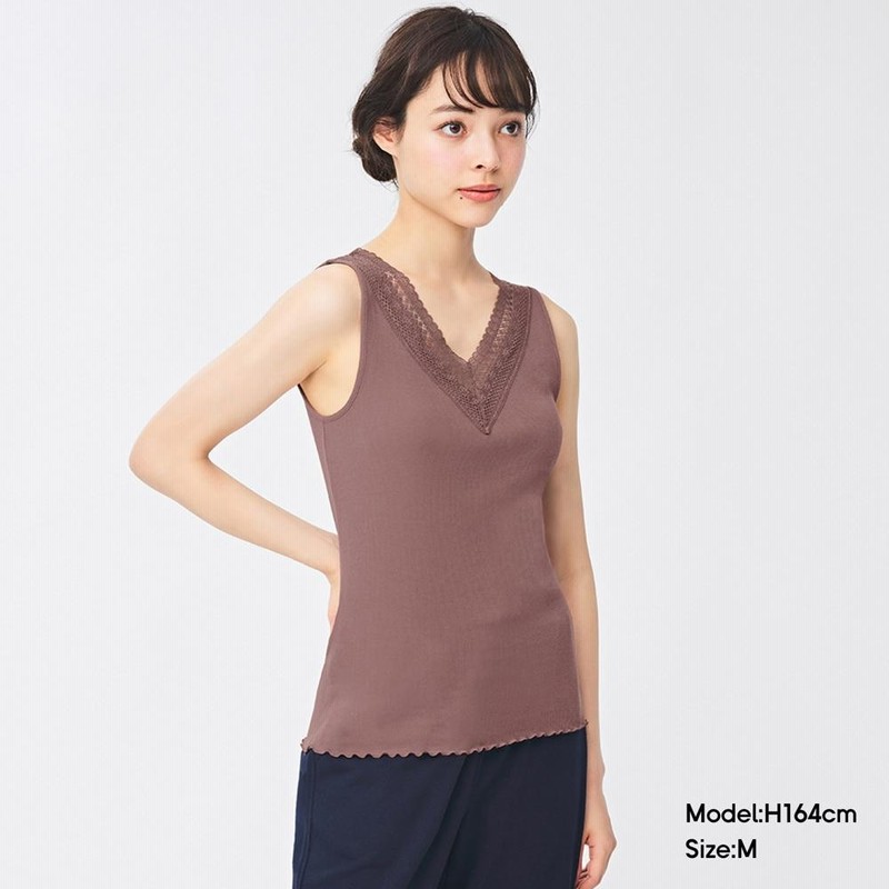 スタイルオーガニックコットンリブレースvネックタンクトップ36 Brown 通販 Lineポイント最大1 0 Get Lineショッピング