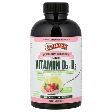 Barlean's, Seriously Delicious®，液體維生素 D3+K2，粉色檸檬水味，5.6 盎司（159 克）
