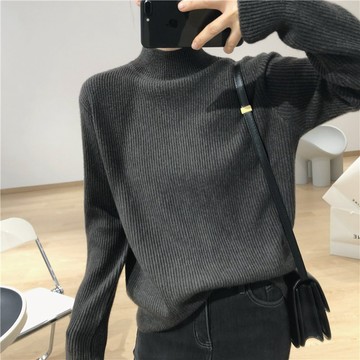 花灰灰🌟百搭每個秋冬 l 顯瘦十色 質感柔軟厚實坑條紋半高領針織衫 冬季新款慵懶顯瘦半高領針織毛衣 針織上衣 內搭