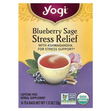 Yogi Tea, 減壓茶，藍莓鼠尾草，無咖啡萃取，16 茶包，1.12 盎司（32 克）