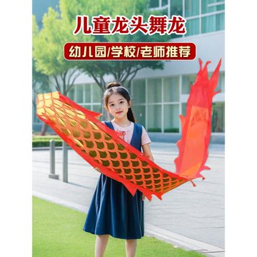龍頭舞龍彩帶新款兒童廣場舞健身表演道具飄帶中國龍手耍甩甩龍