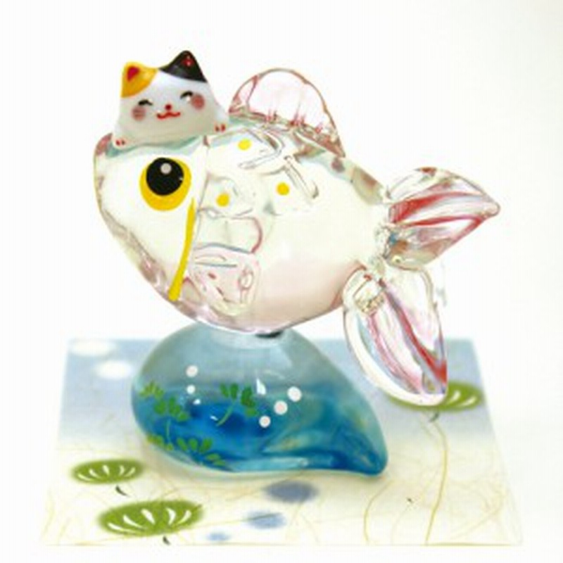 クリスタル 金魚と猫 敷物付ガラス細工 夏の風物詩 置物 人形 通販 Lineポイント最大get Lineショッピング